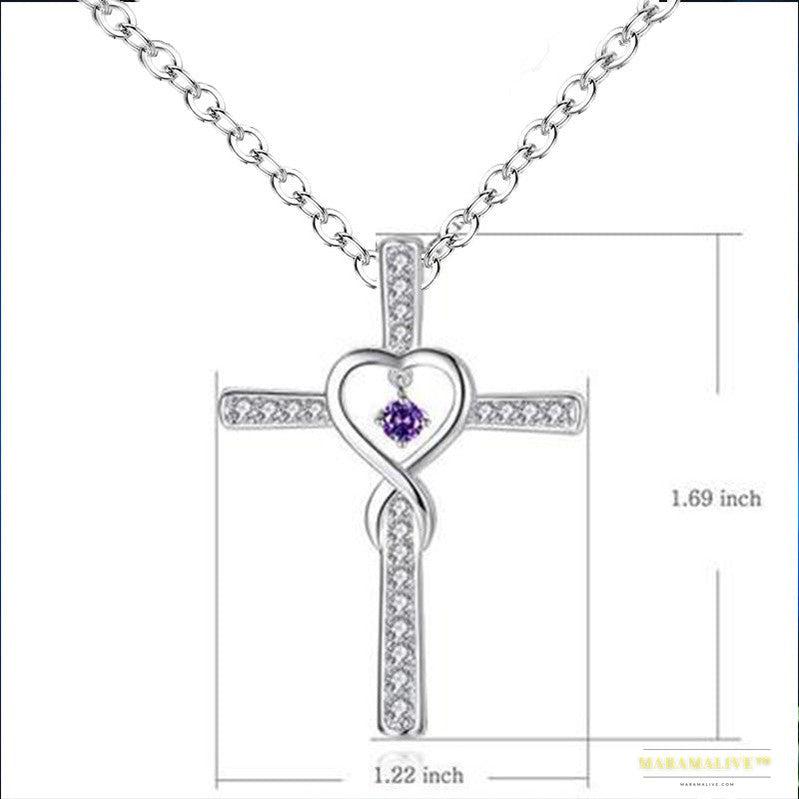 Infinity Love God We Trust Christian Cross Birthstone Crystal Pendant Necklace Colour Gems Zircon Heart Necklace Women Jewelry