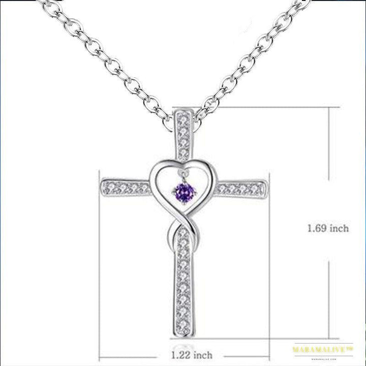 Infinity Love God We Trust Christian Cross Birthstone Crystal Pendant Necklace Colour Gems Zircon Heart Necklace Women Jewelry