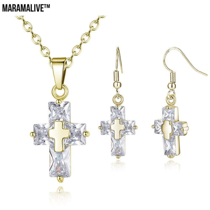 Inspirational Statement Cross Pendant and Earring set