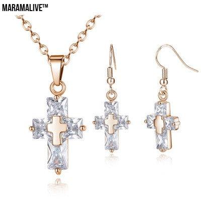 Inspirational Statement Cross Pendant and Earring set