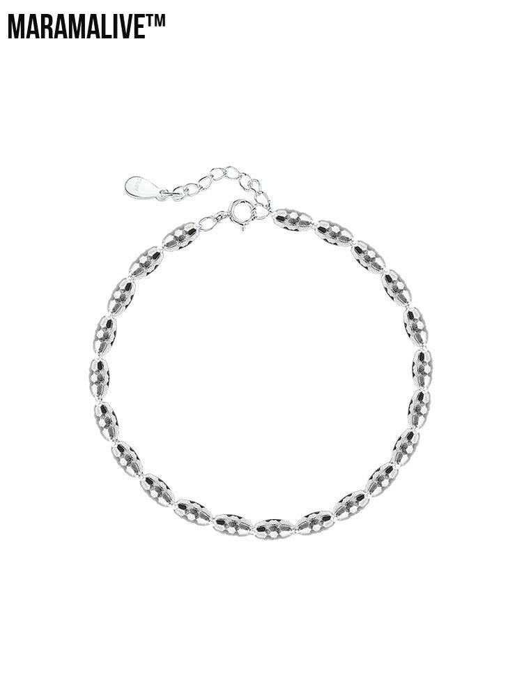 Introducing: "Geometric Cut Rice Ball Bracelet - Minimalist 925 Sterling Silver Jewelry"