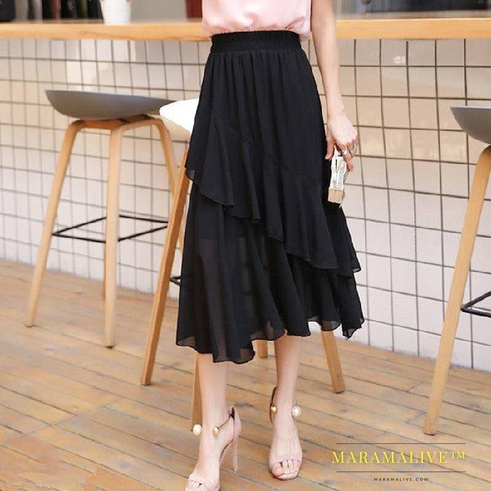 Irregular Ins Mid-Length Chiffon Skirt