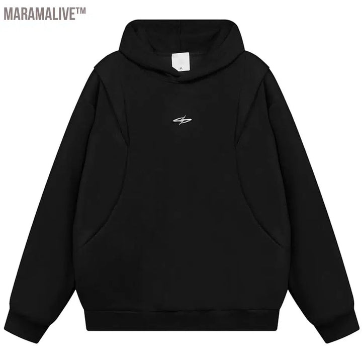 Irregular Splicing Hoodies Oversized Harajuku Hip Hop Streetwear Pullover Hoodie Solid Loose Casual Sweatshirts Black Gray