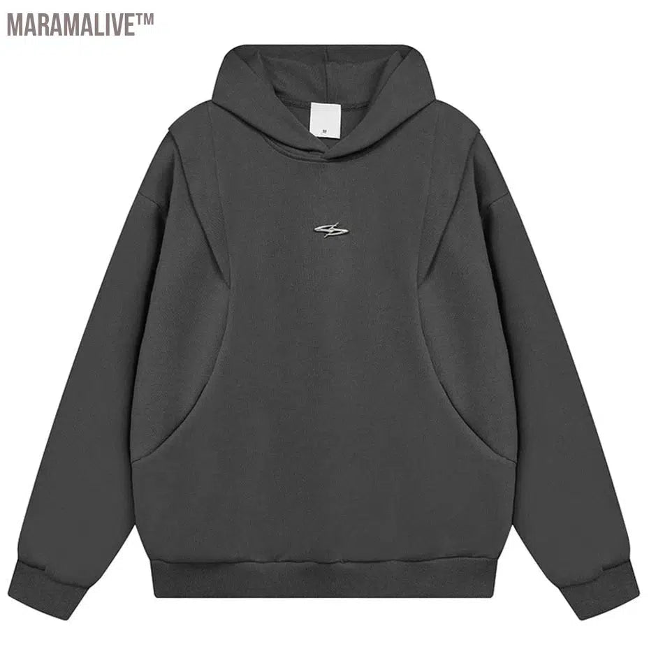 Irregular Splicing Hoodies Oversized Harajuku Hip Hop Streetwear Pullover Hoodie Solid Loose Casual Sweatshirts Black Gray