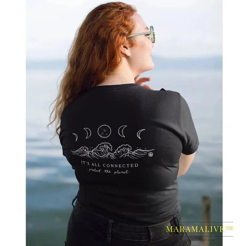 It's All Connected Protect The Planet T-shirt Women Graphic Organic Eco Tees Tops Aesthetic Tumblr Witch Tshirt