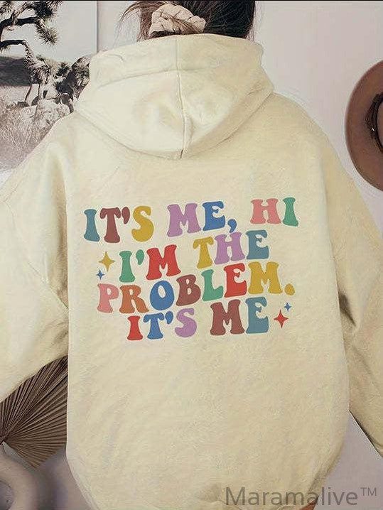 Its Me Letter Printed Hoodie Casual Pocket Long