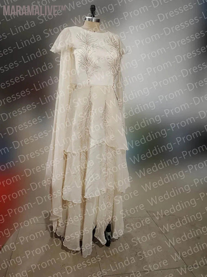 Ivory Long Celebrity Dresses for Women Boat-Neck Floor-Length Tiered Special Events Gala Evening Party Luxury Replica Dress