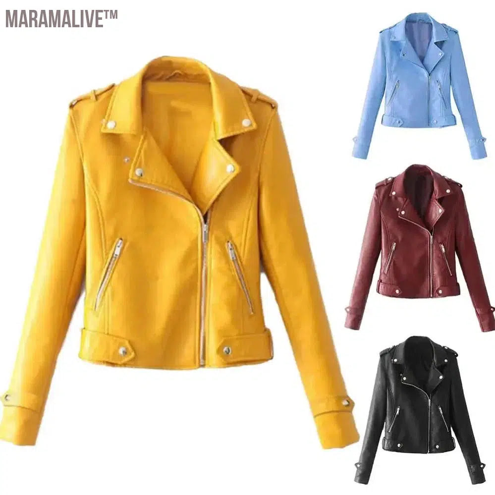 Jacket Zipper Jacket Coat Plus Size Cool Women Short Jacket Autumn Sweet Black Slim Lady PU Leather Jackets Female Faux Femme