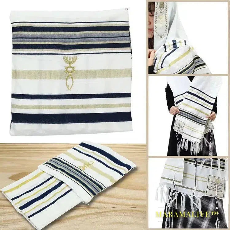 Jewish Tallit Prayer Shawl Talit with Talis Bag Christian Messianic Tassel Prayer Scarf Arabic Blue Purple Scarves for Women Men