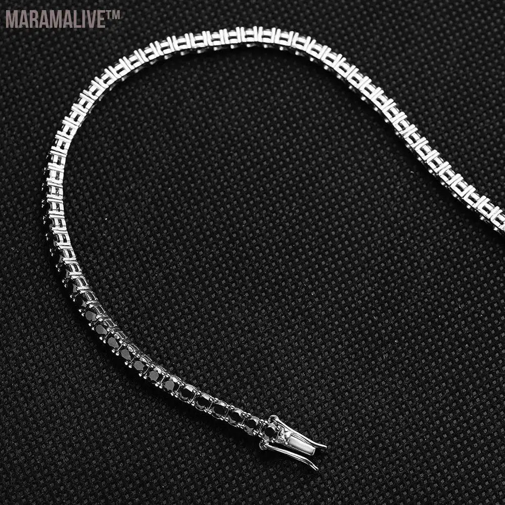 KNOBSPIN Black Moissanite Tennis Bracelet 925 Sterling Silver Plated 18k White Gold Bracelet for Women Man Hip Hop Party Jewelry