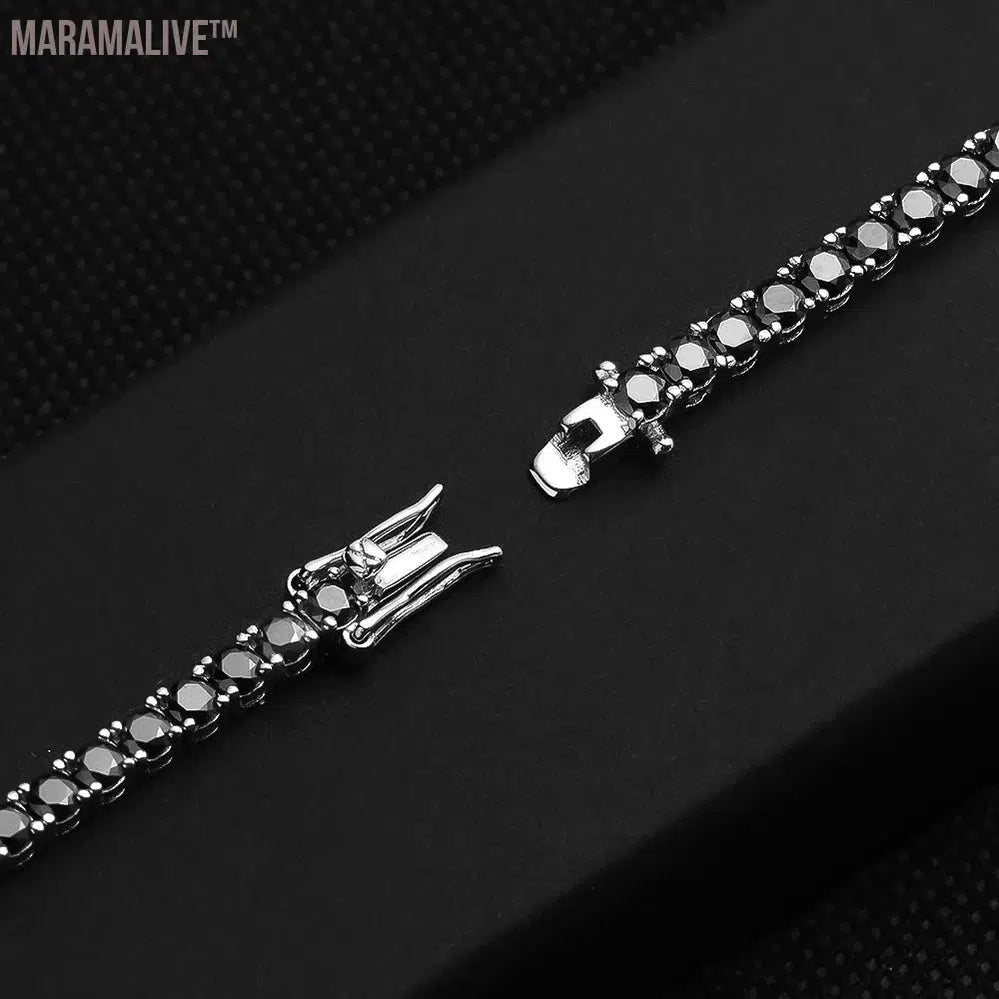 KNOBSPIN Black Moissanite Tennis Bracelet 925 Sterling Silver Plated 18k White Gold Bracelet for Women Man Hip Hop Party Jewelry