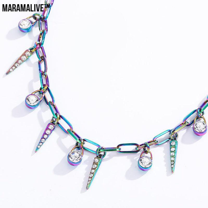 Ken Color Metal Digital Punk Rhinestone SPIKE Rivet Pendant Necklace