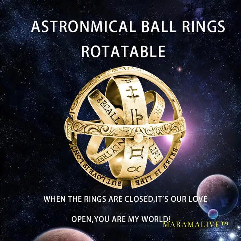 Kiss Jewelry Astronomical Ball Creative Complex Rotatable Folding Finger Rings Women Men Goth Punk Rotate Cosmic Ring Party Gift