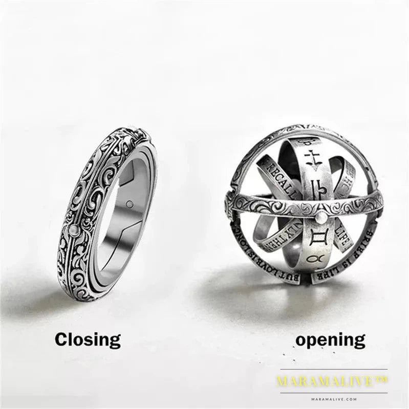 Kiss Jewelry Astronomical Ball Creative Complex Rotatable Folding Finger Rings Women Men Goth Punk Rotate Cosmic Ring Party Gift