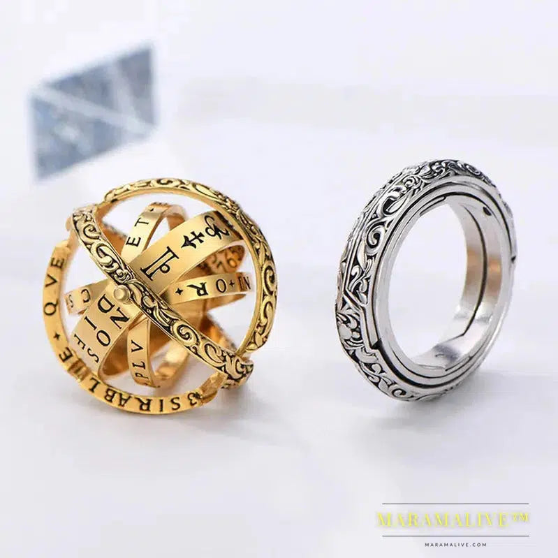 Kiss Jewelry Astronomical Ball Creative Complex Rotatable Folding Finger Rings Women Men Goth Punk Rotate Cosmic Ring Party Gift