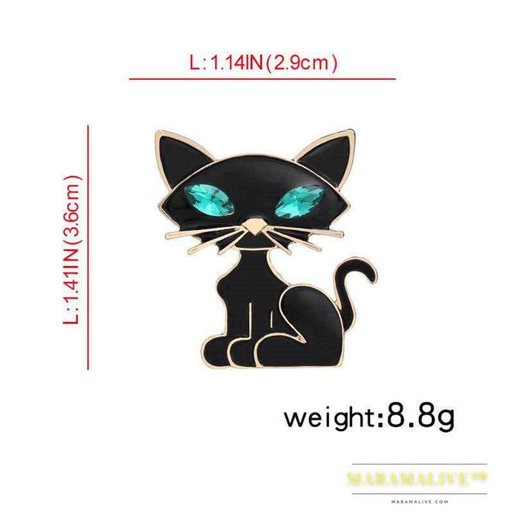 Korean Version Of The New Personality Black Cat Brooch High-End Crystal Corsage