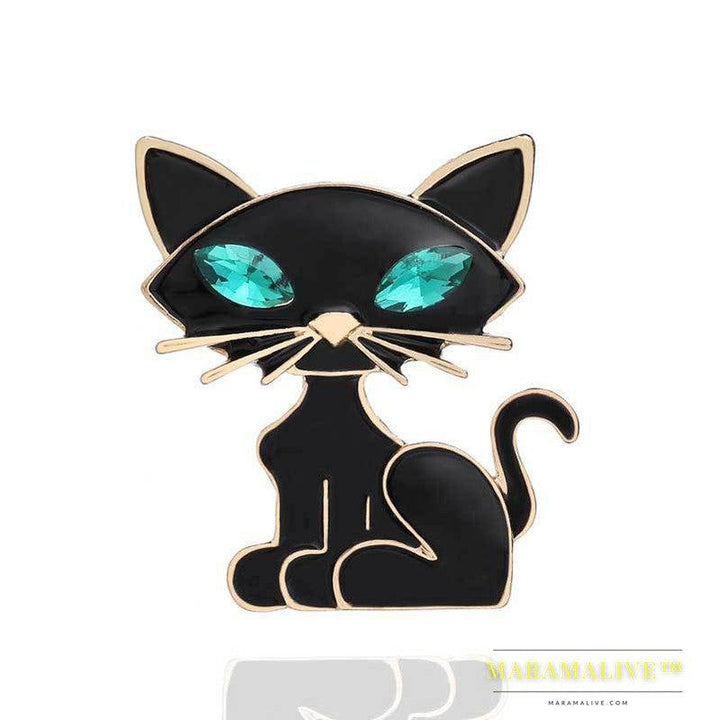 Korean Version Of The New Personality Black Cat Brooch High-End Crystal Corsage