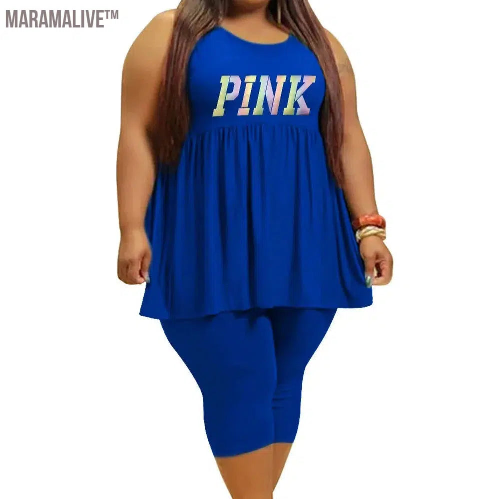 L-4XL Plus Size Matching Sets African Women Clothing Summer 2023 New Arrival Sleeveless Pleated Sexy Casual Two Piece Sets