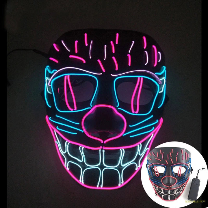 LED Neon Face Mask for Halloween Party, Bar, Rave Party, Ball Masquerade, Glowing Horror, Creepy Cosplay, Disco, Scary Theme