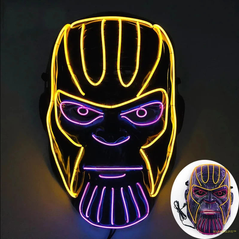 LED Neon Face Mask for Halloween Party, Bar, Rave Party, Ball Masquerade, Glowing Horror, Creepy Cosplay, Disco, Scary Theme