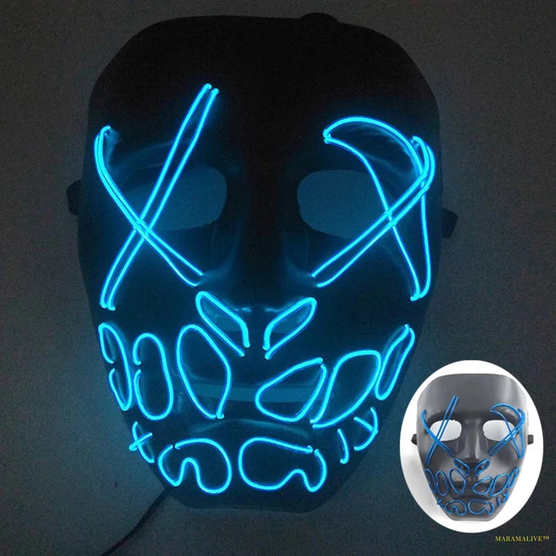 LED Neon Face Mask for Halloween Party, Bar, Rave Party, Ball Masquerade, Glowing Horror, Creepy Cosplay, Disco, Scary Theme