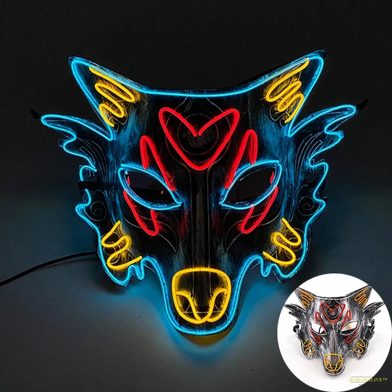 LED Neon Face Mask for Halloween Party, Bar, Rave Party, Ball Masquerade, Glowing Horror, Creepy Cosplay, Disco, Scary Theme