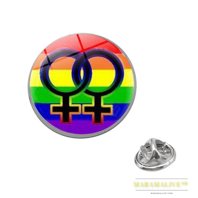 LGBT Pride Rainbow Glass Brooches Pins Round Badge Lapel Pin Jewelry