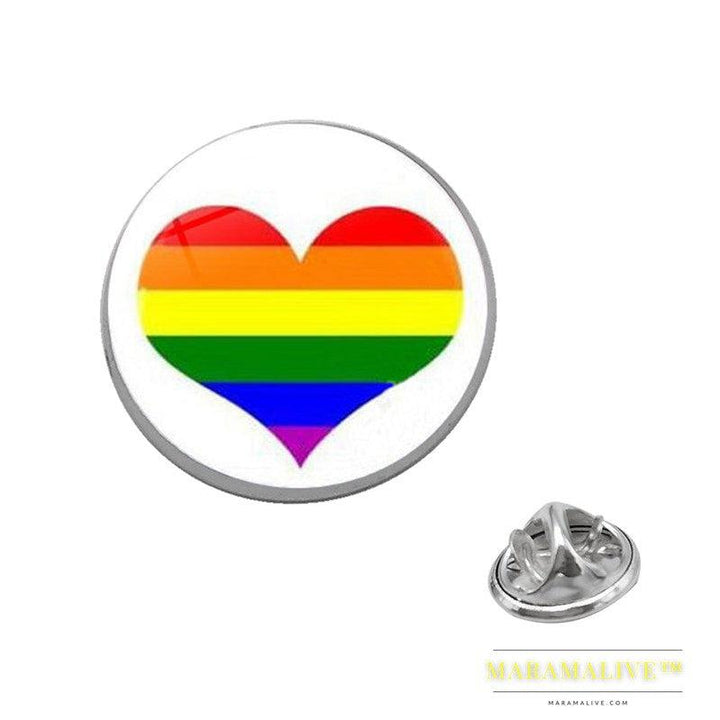 LGBT Pride Rainbow Glass Brooches Pins Round Badge Lapel Pin Jewelry