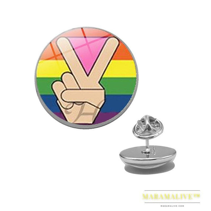 LGBT Pride Rainbow Glass Brooches Pins Round Badge Lapel Pin Jewelry