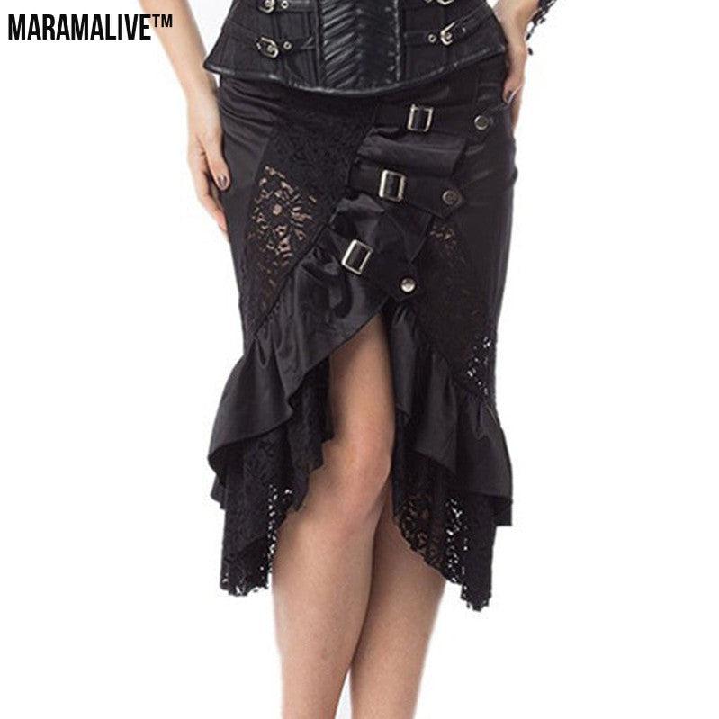 Lace Punk Rock Skirt - Gothic Black Unique Skirt