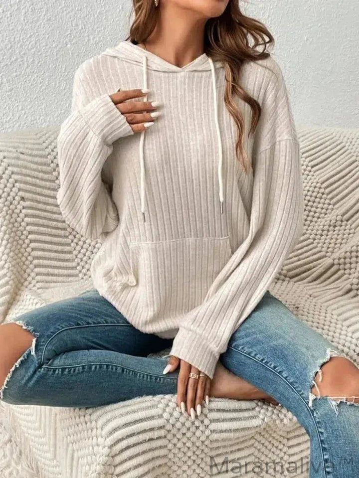 Ladies Casual Knit Hoodie Sweatshirt Fall Winter Y2K Fashion Long Sleeve Women's Loose Hooded Sweater