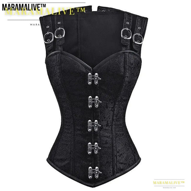 Ladies Gothic Punk Steel Double Button Strap Shaper