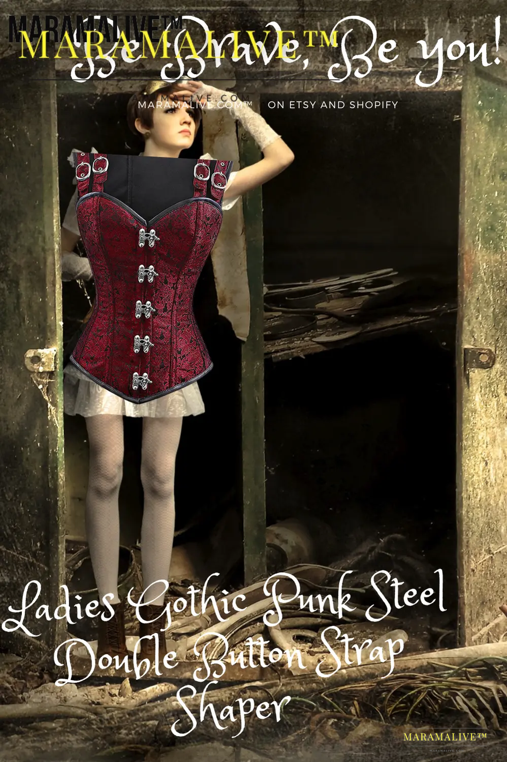 Ladies Gothic Punk Steel Double Button Strap Shaper