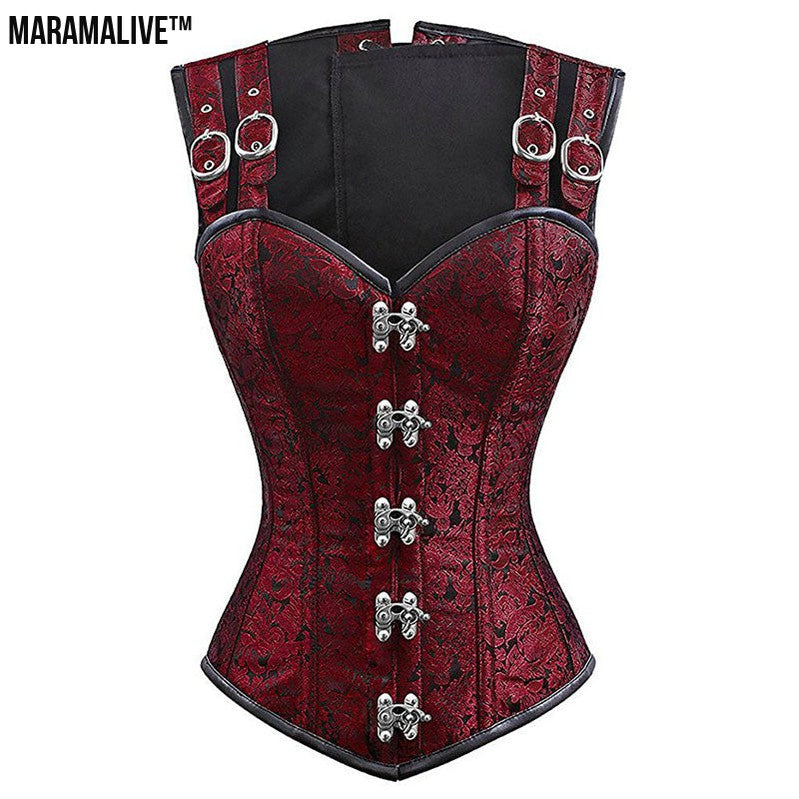 Ladies Gothic Punk Steel Double Button Strap Shaper