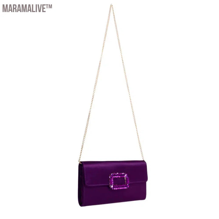 Ladies Party Evening Bag Simple Gold Color Chain Shoulder Bag Crossbody For Women Fashion Elegant Purple Small Clutches Handbags