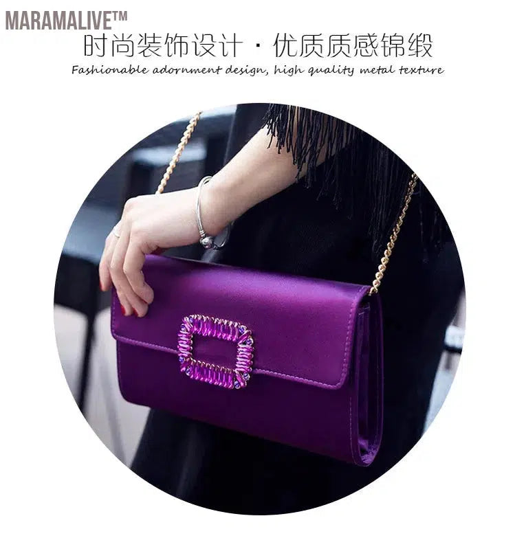 Ladies Party Evening Bag Simple Gold Color Chain Shoulder Bag Crossbody For Women Fashion Elegant Purple Small Clutches Handbags