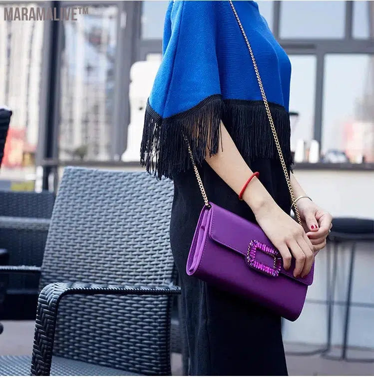 Ladies Party Evening Bag Simple Gold Color Chain Shoulder Bag Crossbody For Women Fashion Elegant Purple Small Clutches Handbags