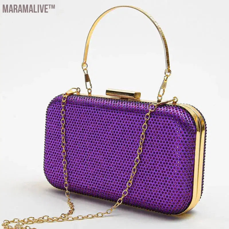 Ladies Purple Evening Bags Luxury Rhinestone Handbags Pochette Formal Party Banquet Clutch Square Purses Soirée Femme