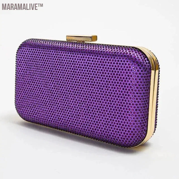 Ladies Purple Evening Bags Luxury Rhinestone Handbags Pochette Formal Party Banquet Clutch Square Purses Soirée Femme