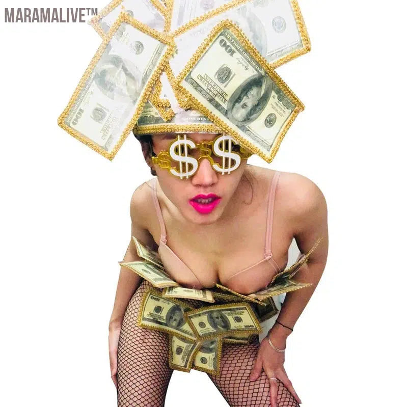 Lady Gaga Gala Rock Festival Club Drag Queen Dollar banknotes Sexy BodysuitCarnival Float Tour Rave Outfit Halloween Dance