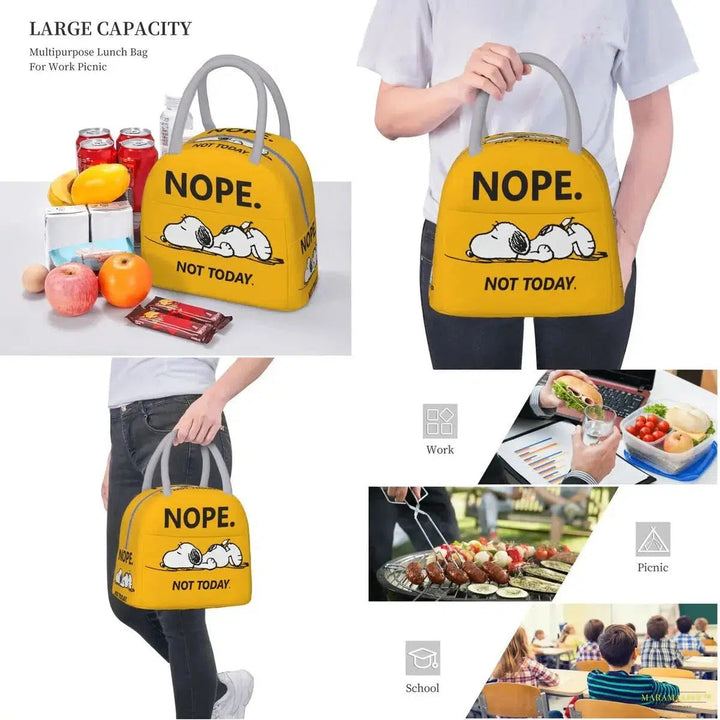 Large Capacity Snoopy Nope Not Today Insulated Lunch Bags Accessories Lunch Food Box Thermal Cooler For School