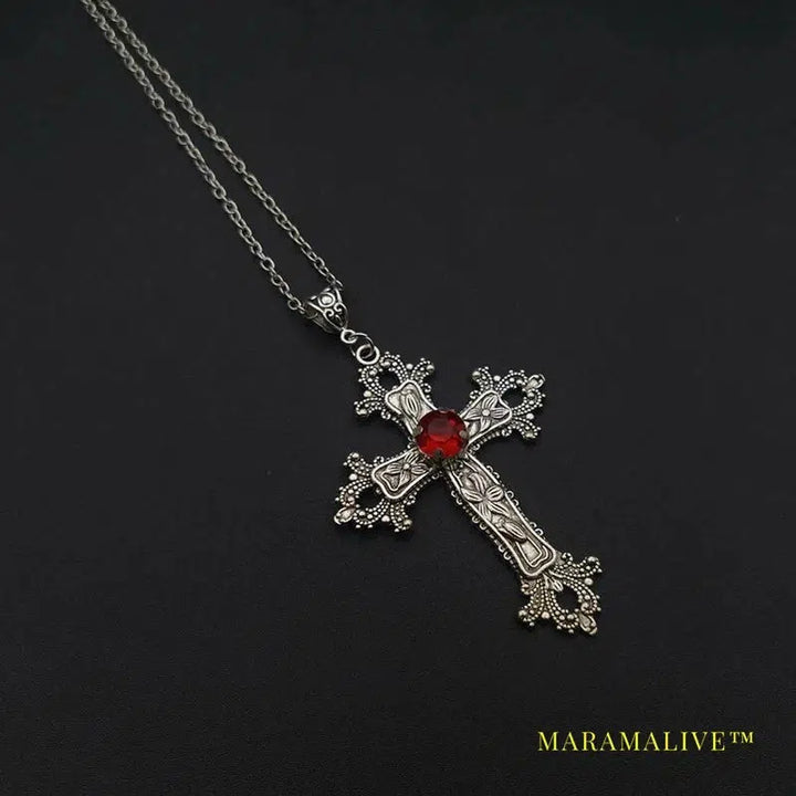 Large Cross Choker, Red Goth Choker, Gothic Cross, Goth Cross Velvet Choker, Red Velvet Choker with Cross, Velvet Cross Choker,