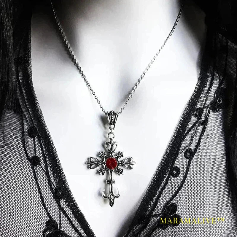 Large Cross Choker, Red Goth Choker, Gothic Cross, Goth Cross Velvet Choker, Red Velvet Choker with Cross, Velvet Cross Choker,