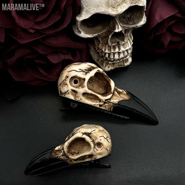 Large Raven Skull Hair Clip Barrette Gothic Headpiece -Resin Skull Hair Accessory Crow Goth Bird Skull Gothic Wedding Bride Gift