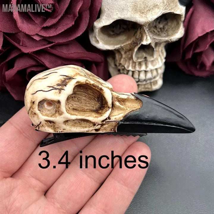 Large Raven Skull Hair Clip Barrette Gothic Headpiece -Resin Skull Hair Accessory Crow Goth Bird Skull Gothic Wedding Bride Gift