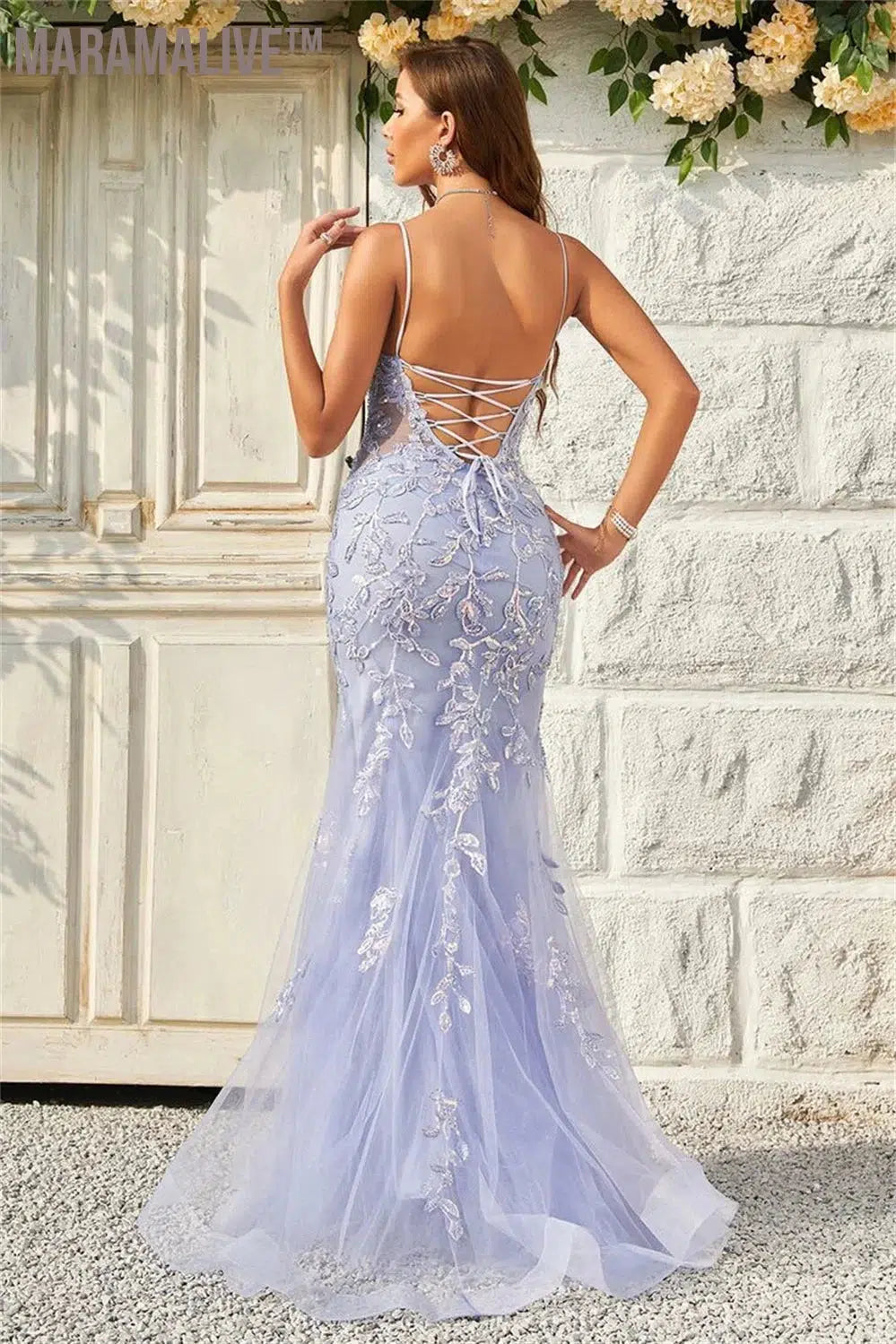 Lavender Sexy Backless Mermaid Prom Dress Spaghetti Strap vestidos de fiesta Lace Embroidery Tulle Evening Dress 2024