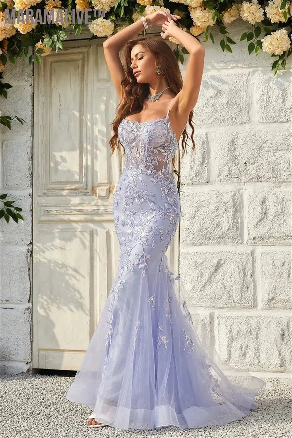 Lavender Sexy Backless Mermaid Prom Dress Spaghetti Strap vestidos de fiesta Lace Embroidery Tulle Evening Dress 2024