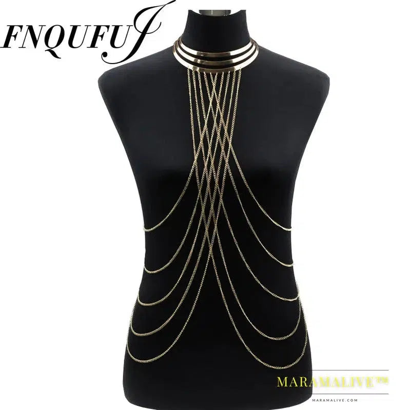 Layered Body Chain For Women Metal Body Harness Punk Sexy Statement jewelry