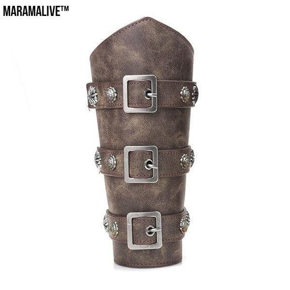 Leather Gauntlets Cosplay Buckles: Hide Arm Armour with Rivets