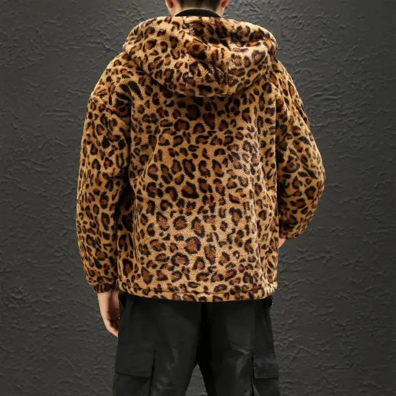 Leopard Print Jacket with Zipper and Hood -Fashion Streetwear- for the Bold and Unique